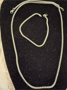 Sterling-Style Silver Rope Chain Necklace and Bracelet Set